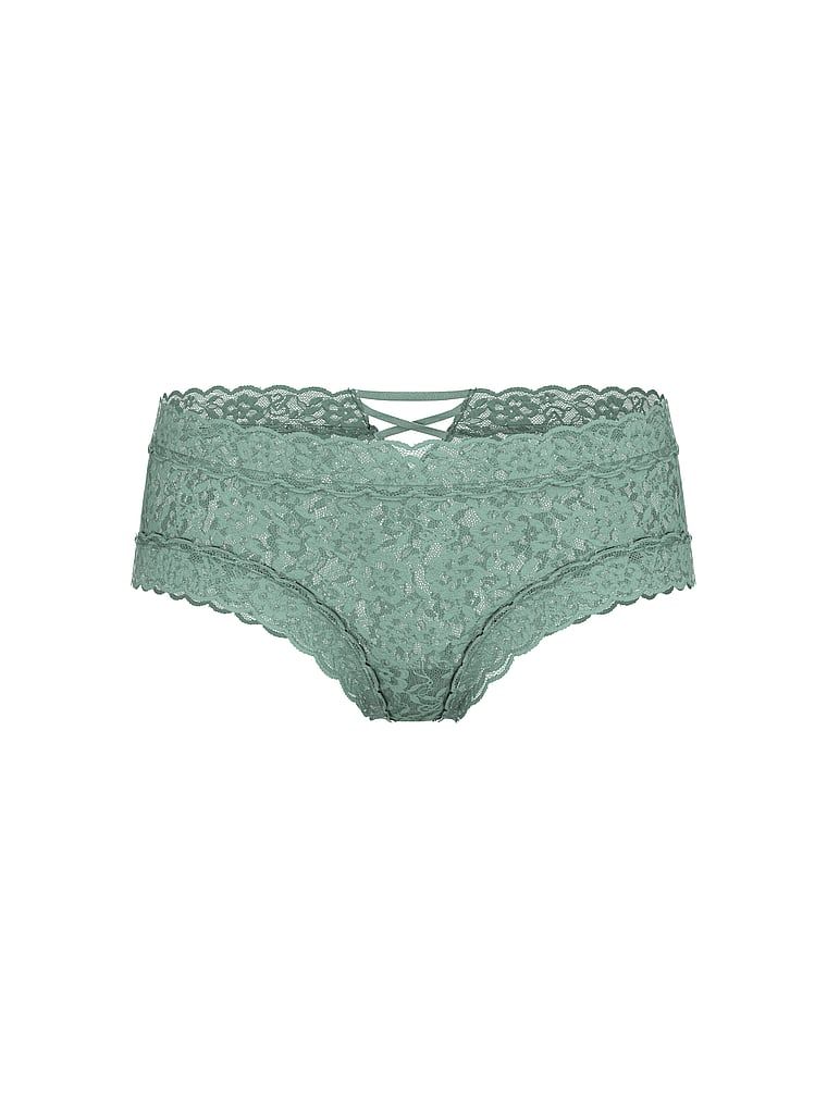 Majtki koronkowe z paseczkami z tyłu Blossom Cheeky. Produkt ma kolor zielony i pochodzi z kolekcji Lacie. 
