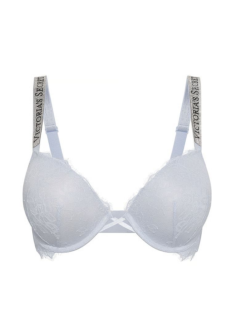 Biustonosz push-up koronkowy powiększający o 2 rozmiary Bombshell Shine Strap. Produkt ma kolor niebieski i pochodzi z kolekcji Very Sexy. 