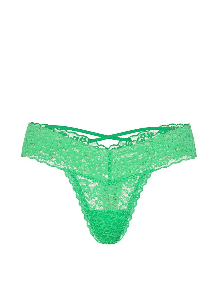 Stringi koronkowe z paseczkami z tyłu Blossom. Produkt ma kolor zielony i pochodzi z kolekcji Lacie. 
