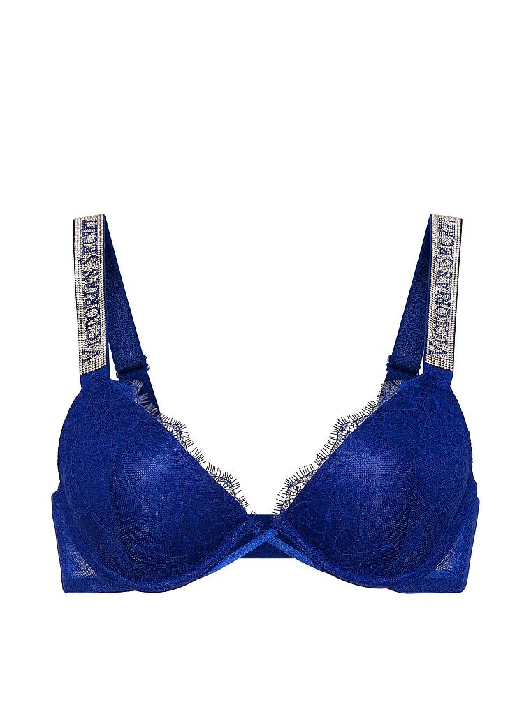 Biustonosz lekko usztywniany koronkowy z błyszczącymi ramiączkami Shine Strap Demi. Produkt ma kolor niebieski i pochodzi z kolekcji Very Sexy. 