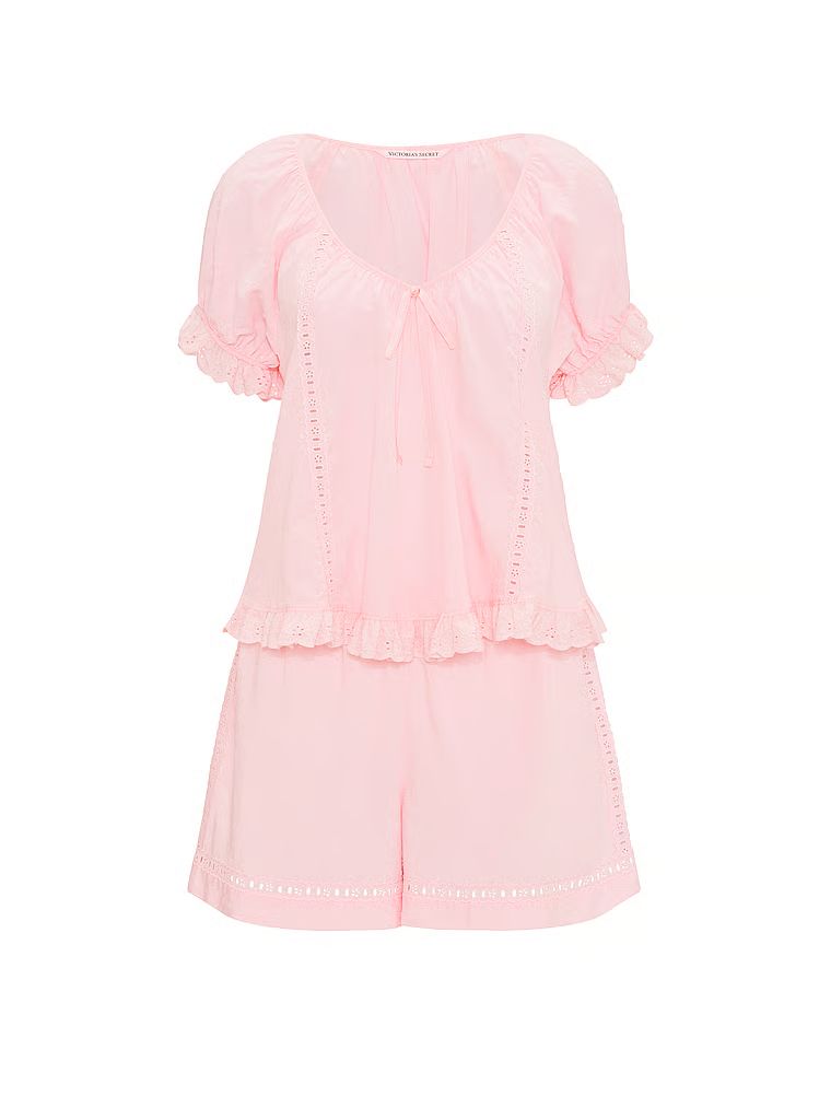 Piżama bawełniana w stylu vintage z szortami Dream. Produkt ma kolor różowy i pochodzi z kolekcji Victoria's Secret. 