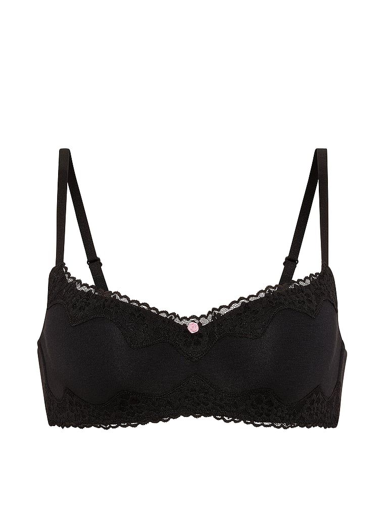 Biustonosz lekko usztywniany bawełniany Lace-Trim. Produkt ma kolor czarny i pochodzi z kolekcji T-shirt. 