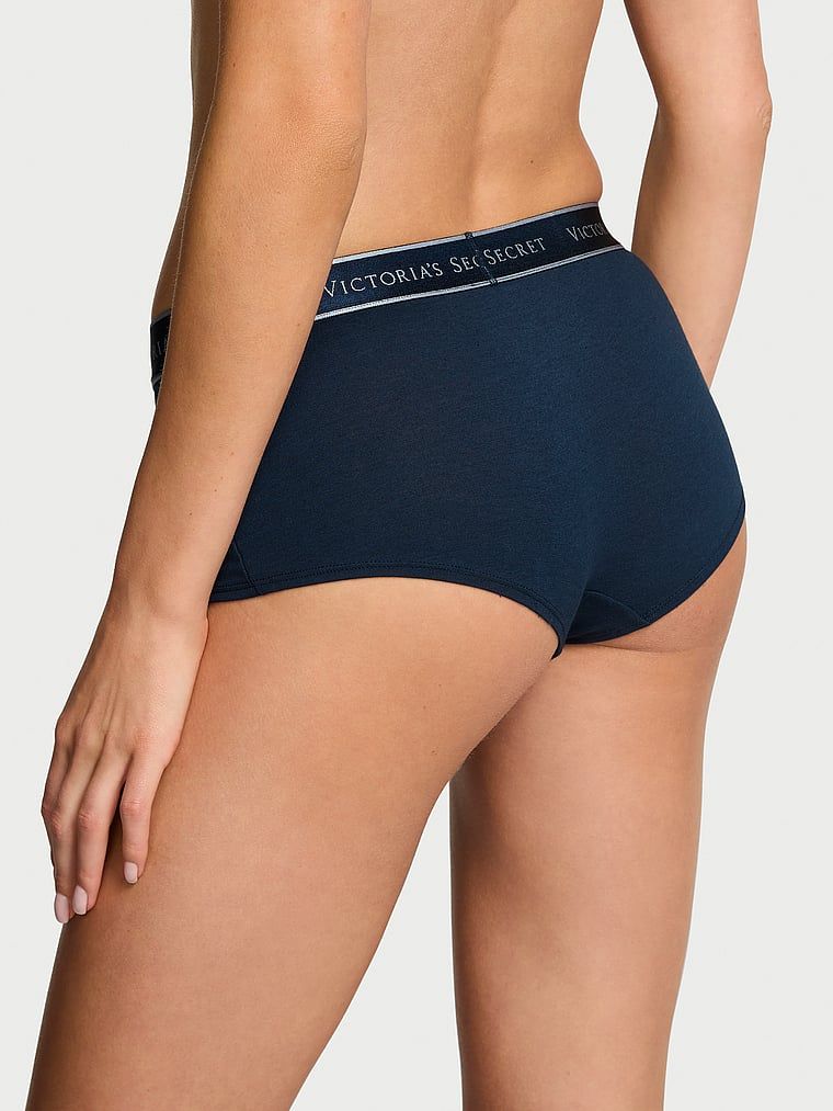 Majtki szorty bawełniane z logo w talii Boyshort. Produkt ma kolor niebieski i pochodzi z kolekcji Cotton. 