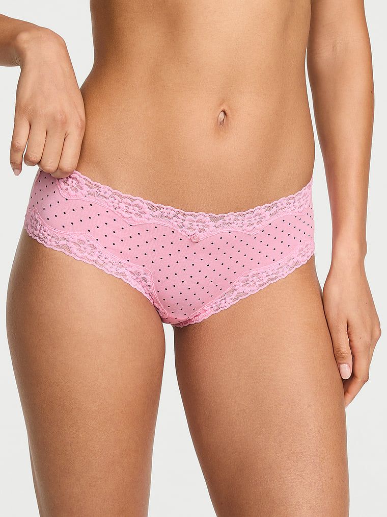 Majtki bawełniane z koronką na krawędziach Lace-Waist Cheeky. Produkt ma kolor wzorzysty i pochodzi z kolekcji Lace Trim. 