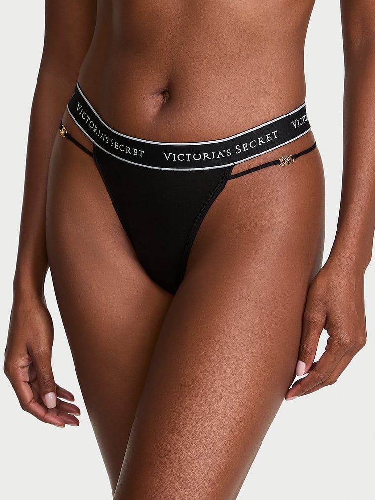 Cotton Stringi bawełniane z logo i paseczkami Strappy