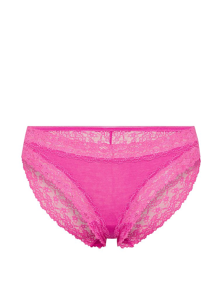 Majtki bawełniane z koronką z tyłu Bikini. Produkt ma kolor różowy i pochodzi z kolekcji Lace Trim. 