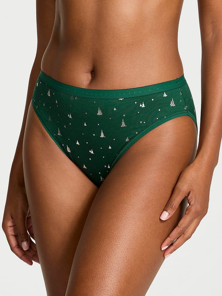 Majtki bawełniane figi z wysoko wyciętymi nogawkami High-Leg Brief. Produkt jest wzorzysty i pochodzi z kolekcji Victoria's Secret. 