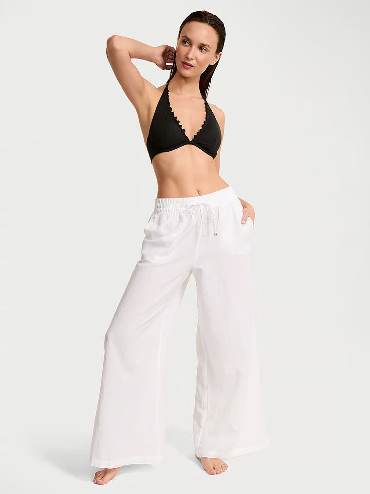 Spodnie lniane na plażę Beachwear. Produkt ma kolor biały i pochodzi z kolekcji Victoria's Secret Swim. 