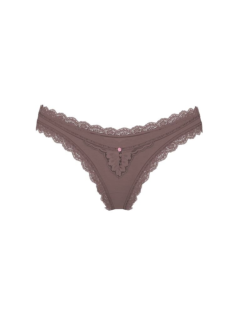 Majtki brazyliany z koronką Lace Trim Brazilian. Produkt ma kolor szary i pochodzi z kolekcji Dream Angels. 
