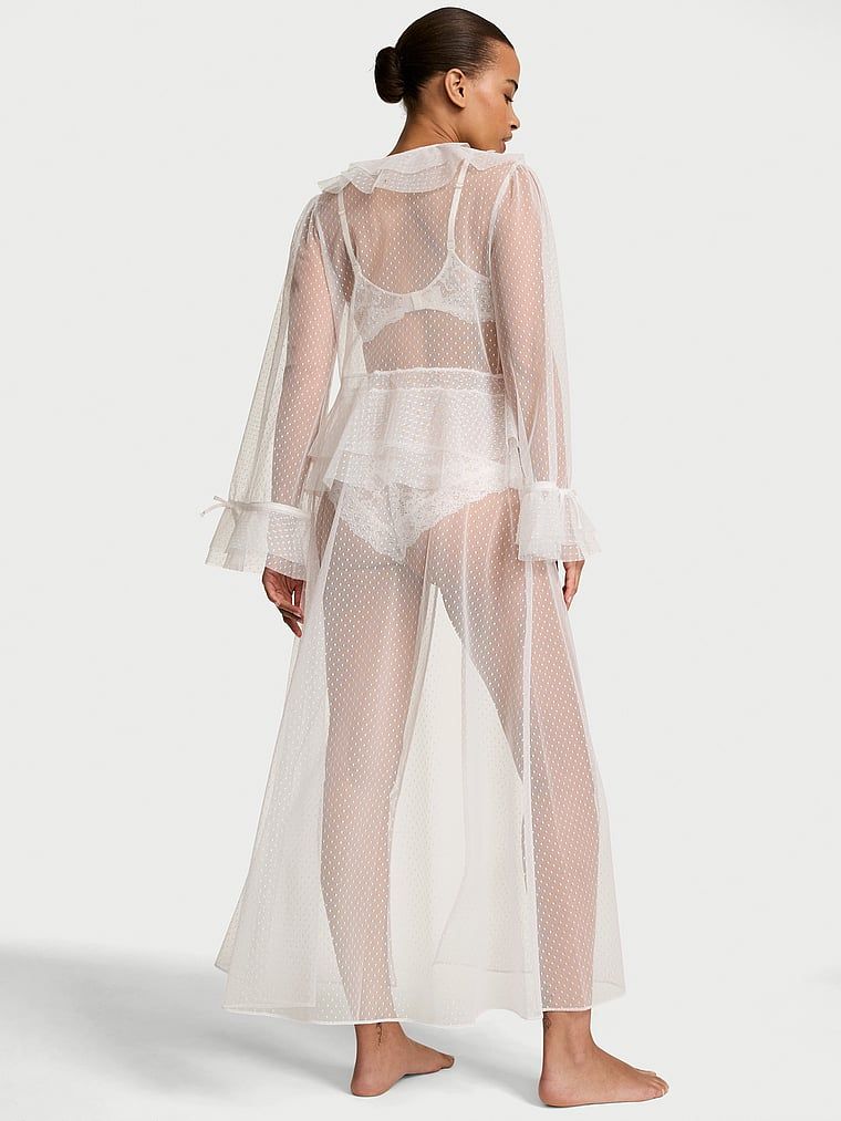 Szlafrok z siateczki w kropki maxi. Produkt ma kolor biały i pochodzi z kolekcji Dream Angels. 