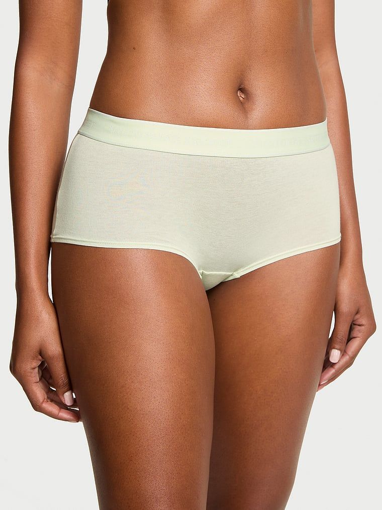 Majtki szorty bawełniane z logo w talii Boyshort. Produkt ma kolor zielony i pochodzi z kolekcji Cotton. 