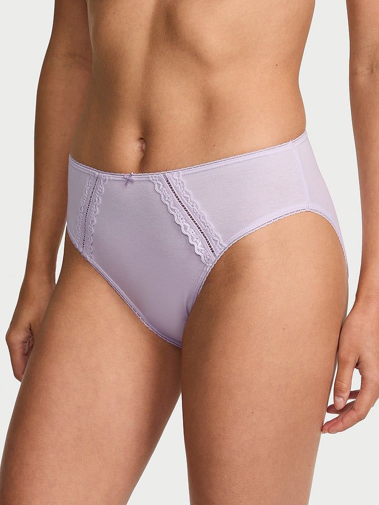 Victoria's Secret Majtki bawełniane ze wstawkami Lace-Trim