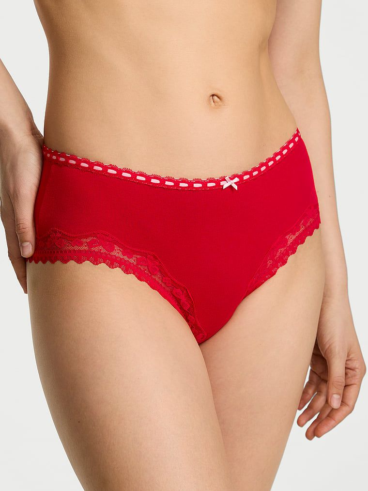 Majtki bawełniane Bow Lace-Trim Cheeky. Produkt ma kolor czerwony i pochodzi z kolekcji Lace Trim. 