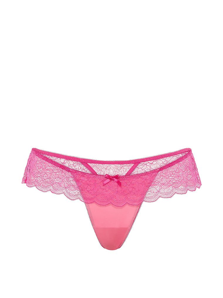 Stringi satynowe z falbanką Tease. Produkt ma kolor różowy i pochodzi z kolekcji Victoria's Secret. 
