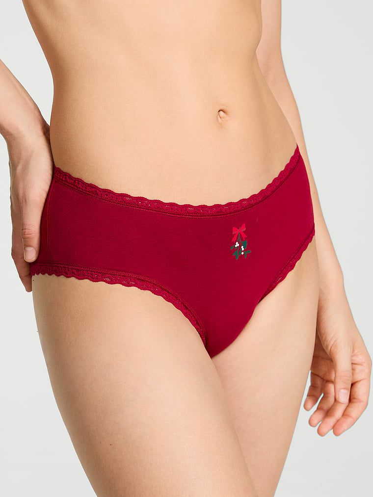 Majtki bawełniane z koronką na krawędziach Lace-Waist Cheeky. Produkt ma kolor czerwony i pochodzi z kolekcji Lace Trim. 