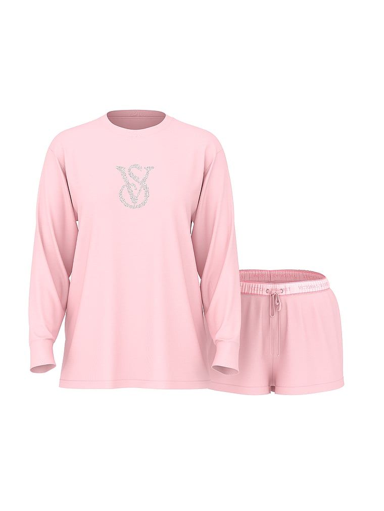 Piżama bawełniana z szortami Shine. Produkt ma kolor różowy i pochodzi z kolekcji Victoria's Secret. 