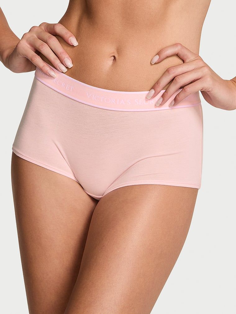 Cotton Majtki szorty bawełniane z logo w talii Boyshort