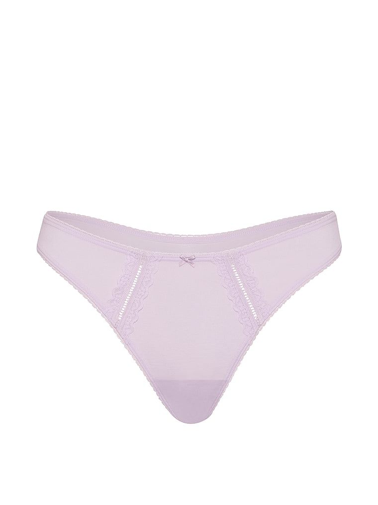 Stringi bawełniane ze wstawkami Lace-Trim. Produkt ma kolor fioletowy i pochodzi z kolekcji Victoria's Secret. 