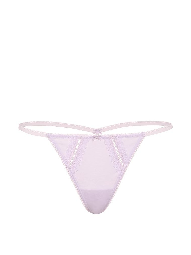 Stringi bawełniane ze wstawkami Lace-Trim. Produkt ma kolor fioletowy i pochodzi z kolekcji Victoria's Secret. 