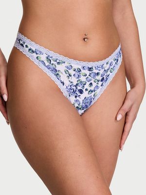 Lace Trim Stringi bawełniane z koronką na krawędziach Lace-Waist