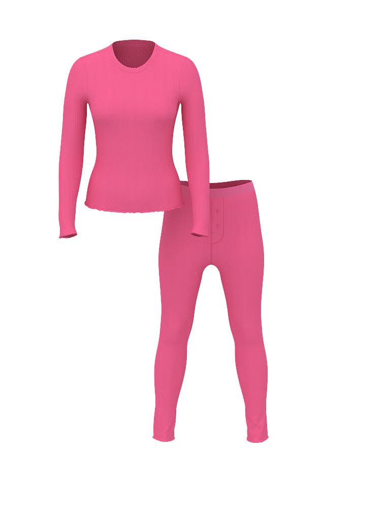 Piżama bawełniana z długimi rękawami i legginsami Heart Pointelle. Produkt ma kolor różowy i pochodzi z kolekcji Victoria's Secret. 