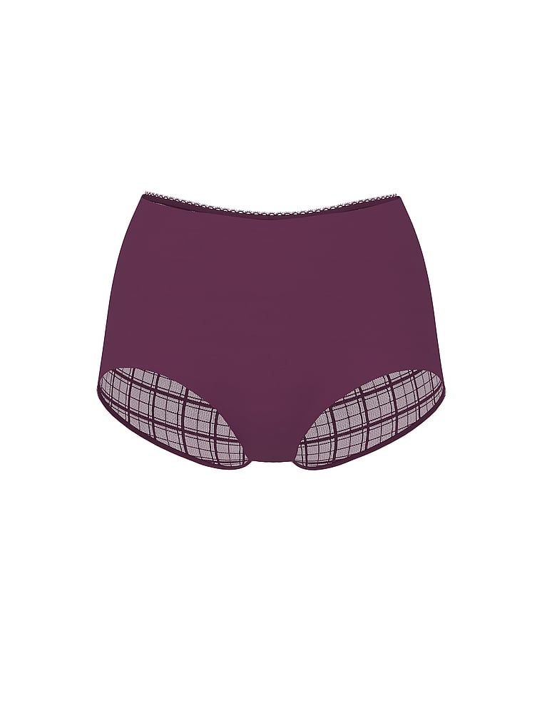 Majtki z siateczką w kratkę z tyłu No-Show Plaid Mesh Cheeky. Produkt ma kolor purpurowy i pochodzi z kolekcji No-Show. 