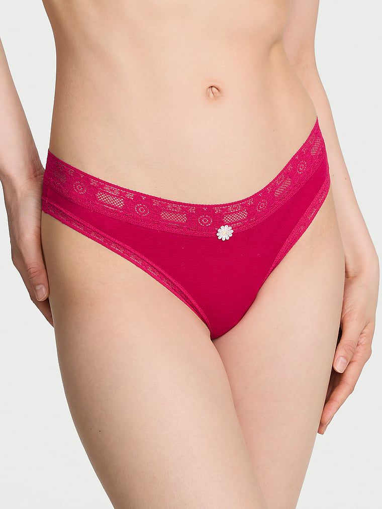 Lace Trim Stringi bawełniane z koronką szydełkową Lace-Trim