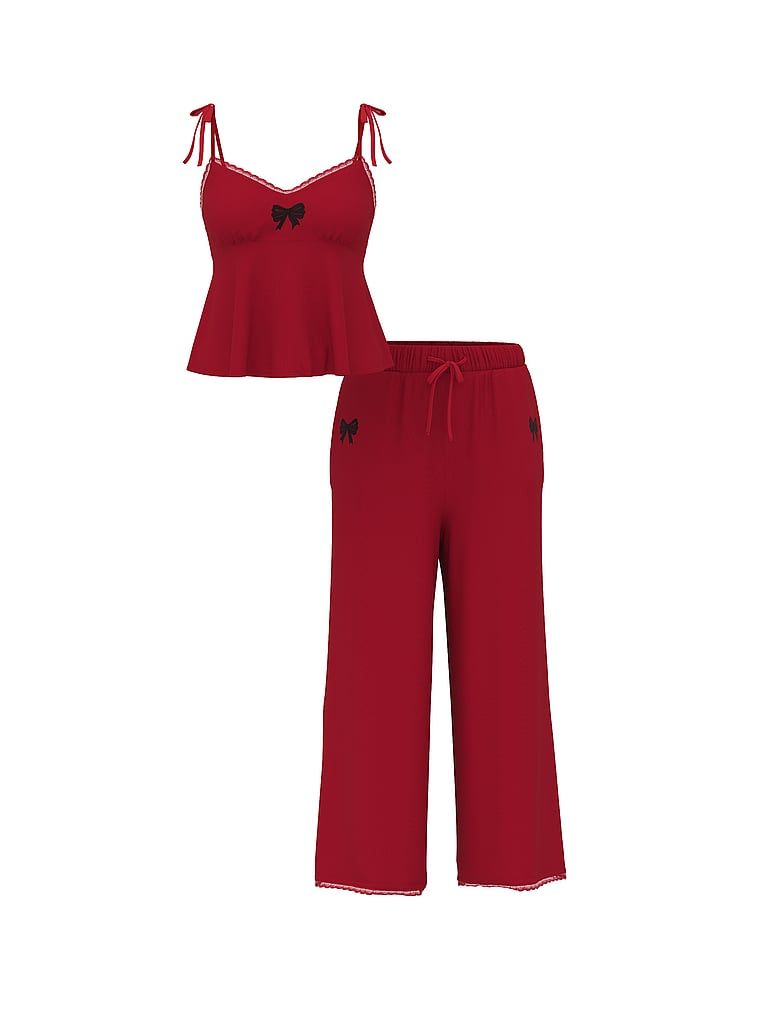 Zestaw do spania z modalu - top i szerokie spodnie Bow. Produkt ma kolor czerwony i pochodzi z kolekcji Victoria's Secret. 