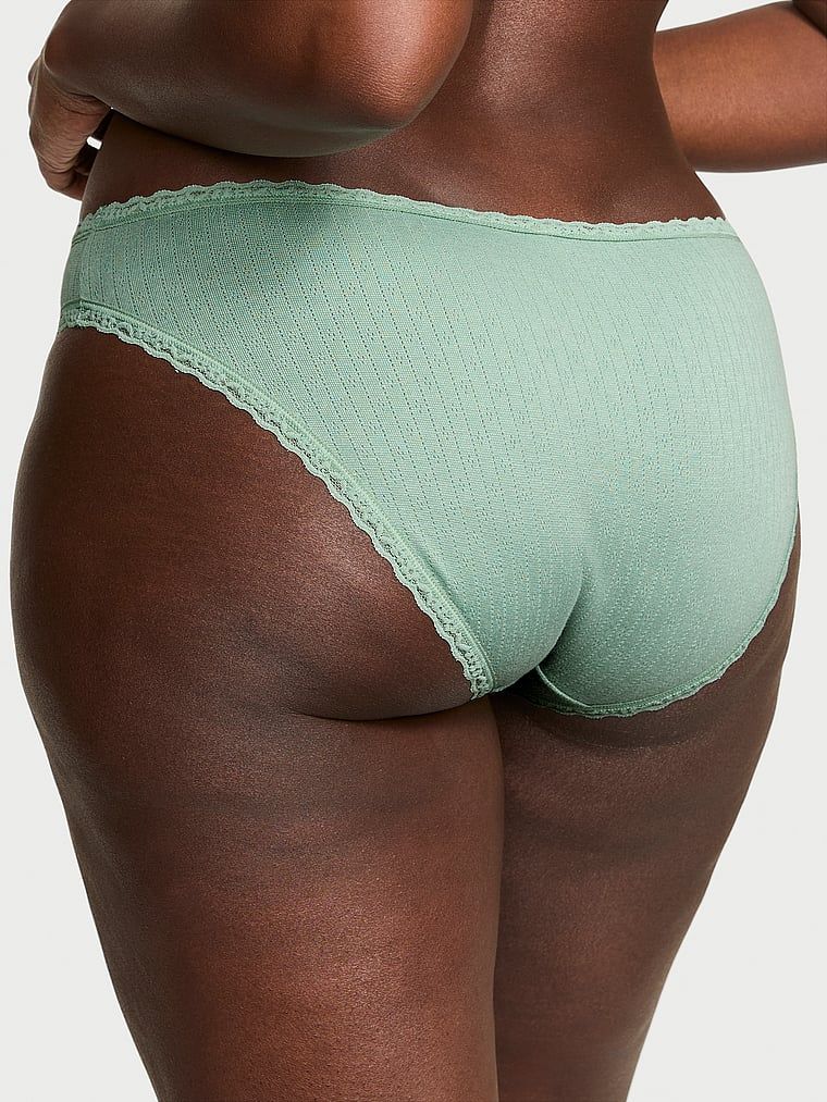 Majtki bawełniane Pointelle Lace-Trim Bikini. Produkt ma kolor zielony i pochodzi z kolekcji Lacie. 
