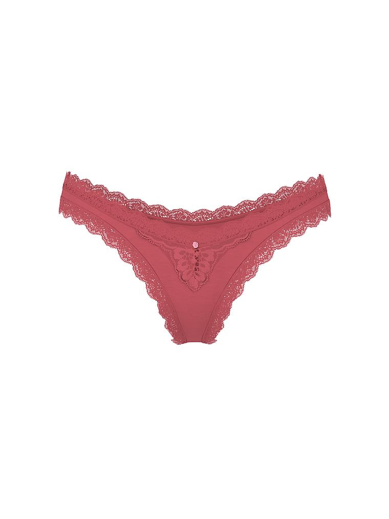 Majtki brazyliany z koronką Lace Trim Brazilian. Produkt ma kolor różowy i pochodzi z kolekcji Body by Victoria. 