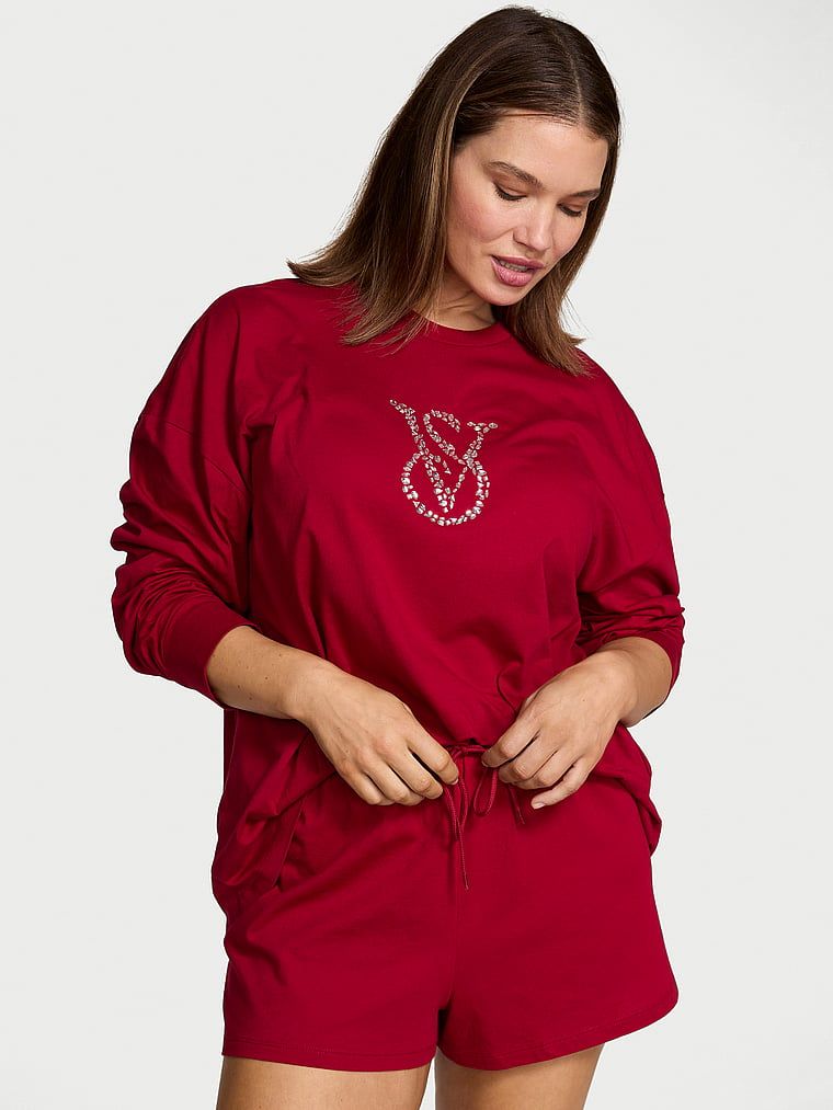 Piżama bawełniana z szortami Shine. Produkt ma kolor czerwony i pochodzi z kolekcji Victoria's Secret. 