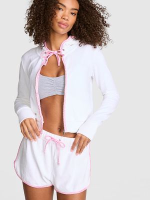 PINK Rozpinana bluza plażowa bawełniana z kapturem z materiału frotte