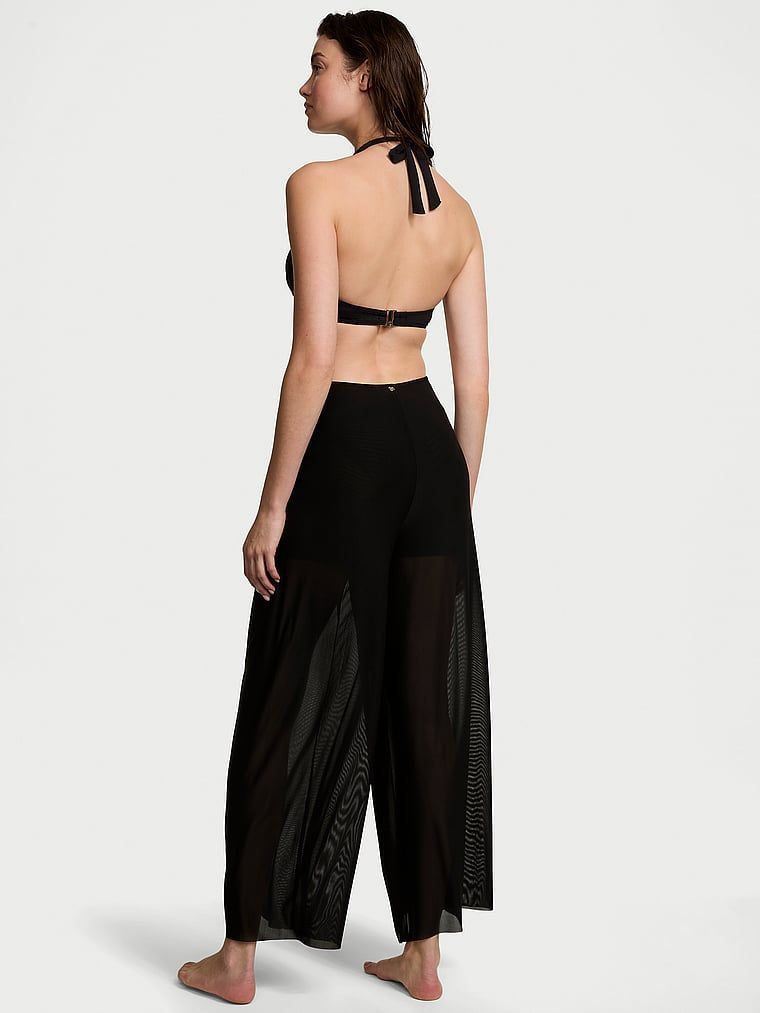 Spodnie z siateczkowego materiału na plażę Tie-Front. Produkt ma kolor czarny i pochodzi z kolekcji Victoria's Secret Swim. 