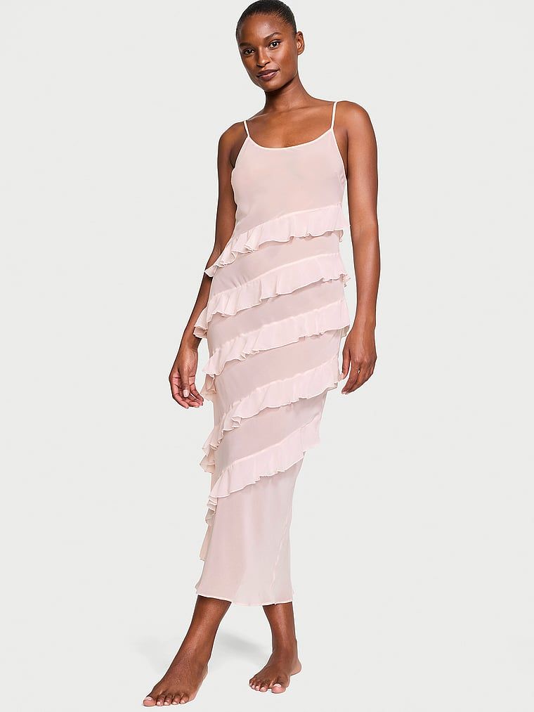 Victoria's Secret Sukienka maxi szyfonowa z falbankami Ruffled Chiffon Slip