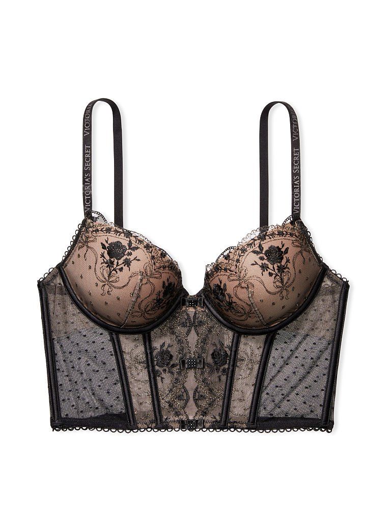 Very Sexy Top gorsetowy push-up Embroidered Black - Victoria's