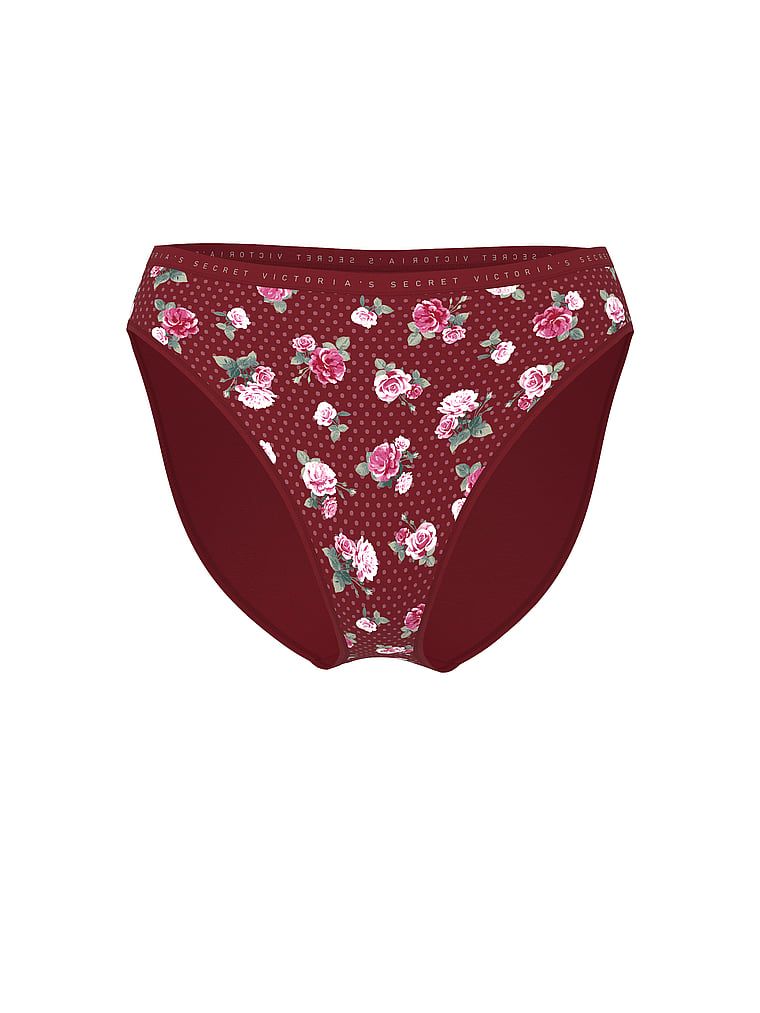 Majtki bawełniane figi z wysoko wyciętymi nogawkami High-Leg Brief. Produkt ma wzór kwiatowy i pochodzi z kolekcji Victoria's Secret. 