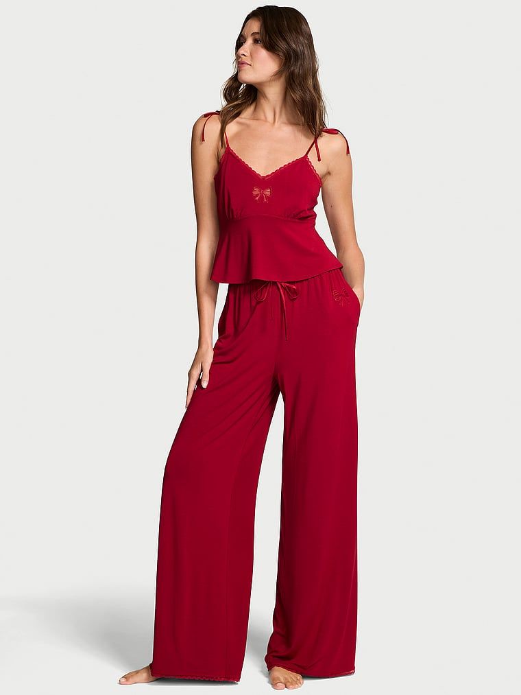 Victoria's Secret Zestaw do spania z modalu - top i szerokie spodnie Bow