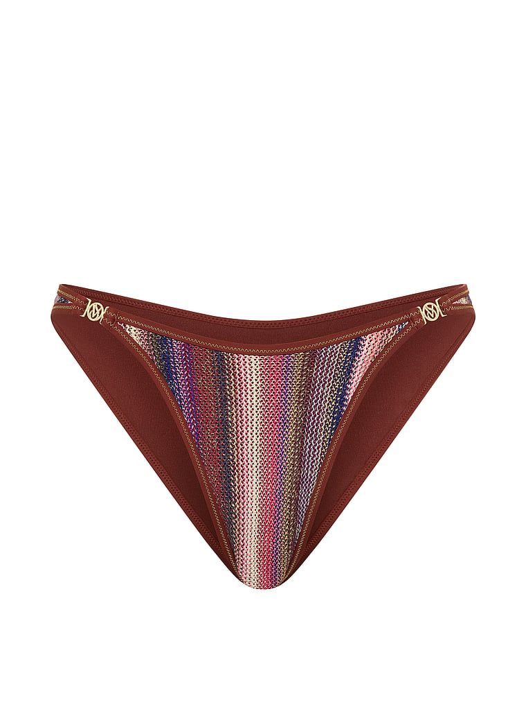 Dół od bikini Shimmer Stripe Brazilian. Produkt jest wzorzysty i pochodzi z kolekcji Victoria's Secret Swim. 