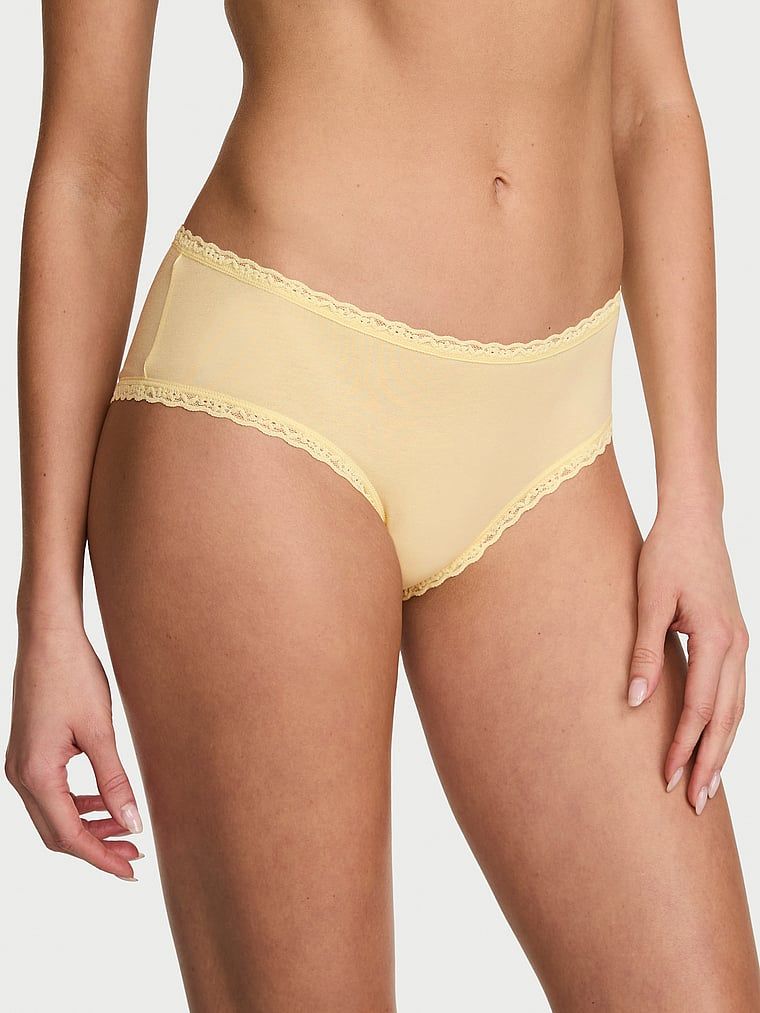 Lace Trim Majtki bawełniane z koronką na krawędziach Lace-Waist Cheeky