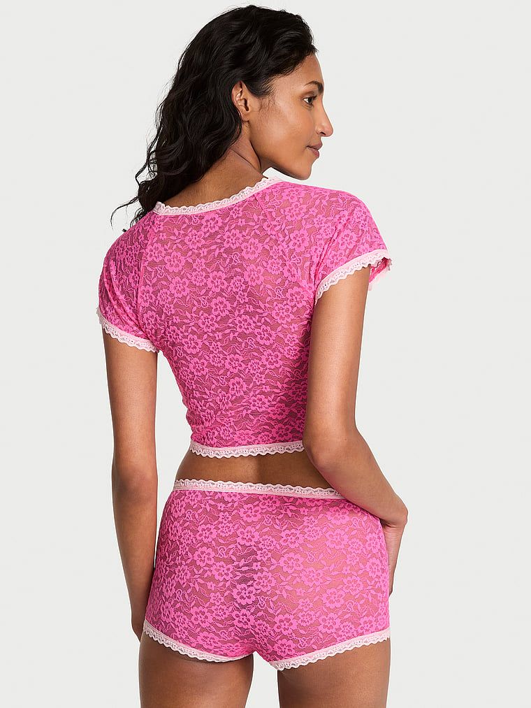 Victoria's Secret Zestaw koronkowy - crop top i szorty Tease