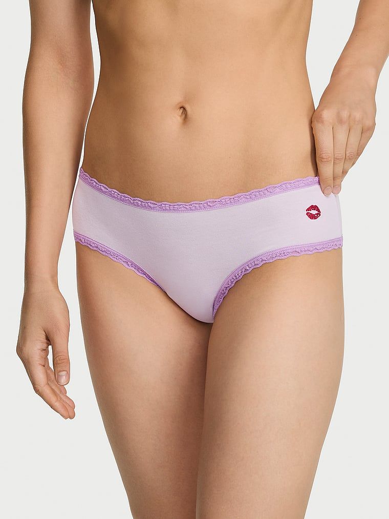 Lace Trim Majtki bawełniane z koronką na krawędziach Lace-Waist Cheeky