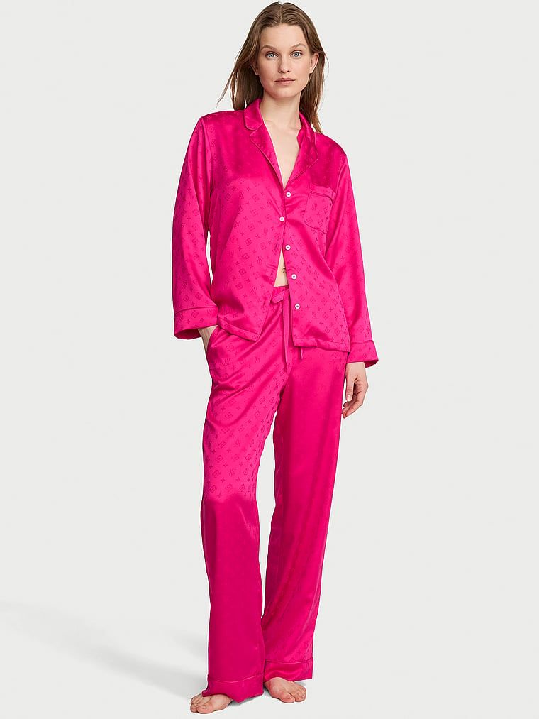 Victoria's Secret Piżama satynowa z długimi rękawami Signature