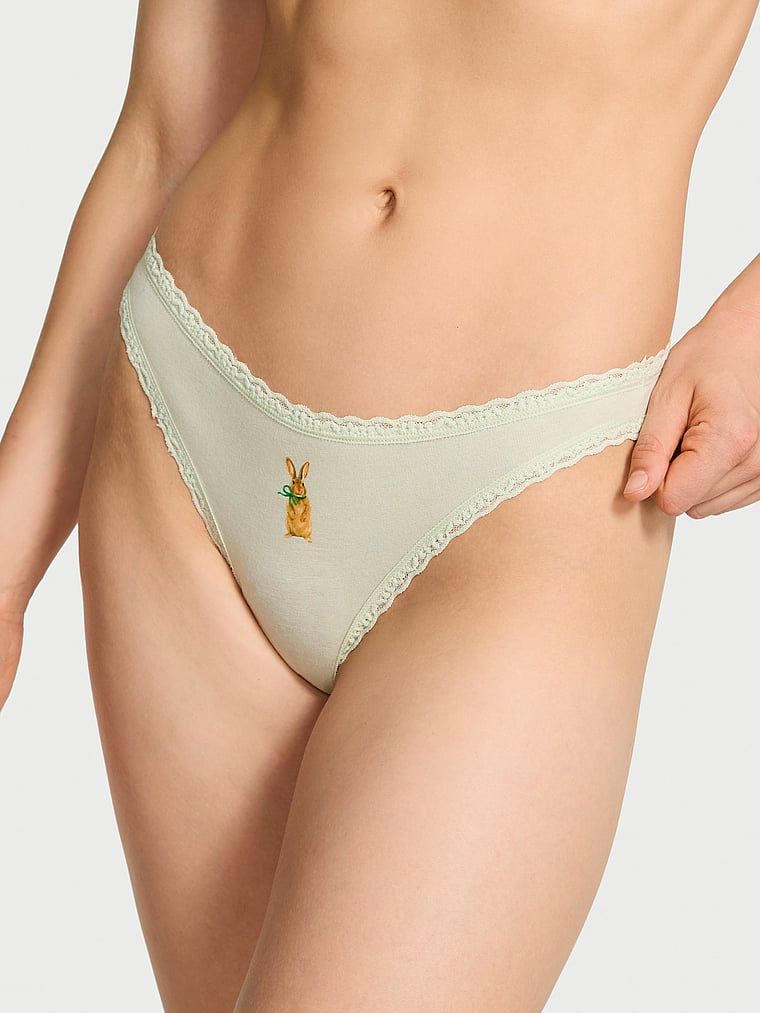 Stringi bawełniane z koronką na krawędziach Lace-Waist. Produkt ma kolor zielony i pochodzi z kolekcji Lace Trim. 