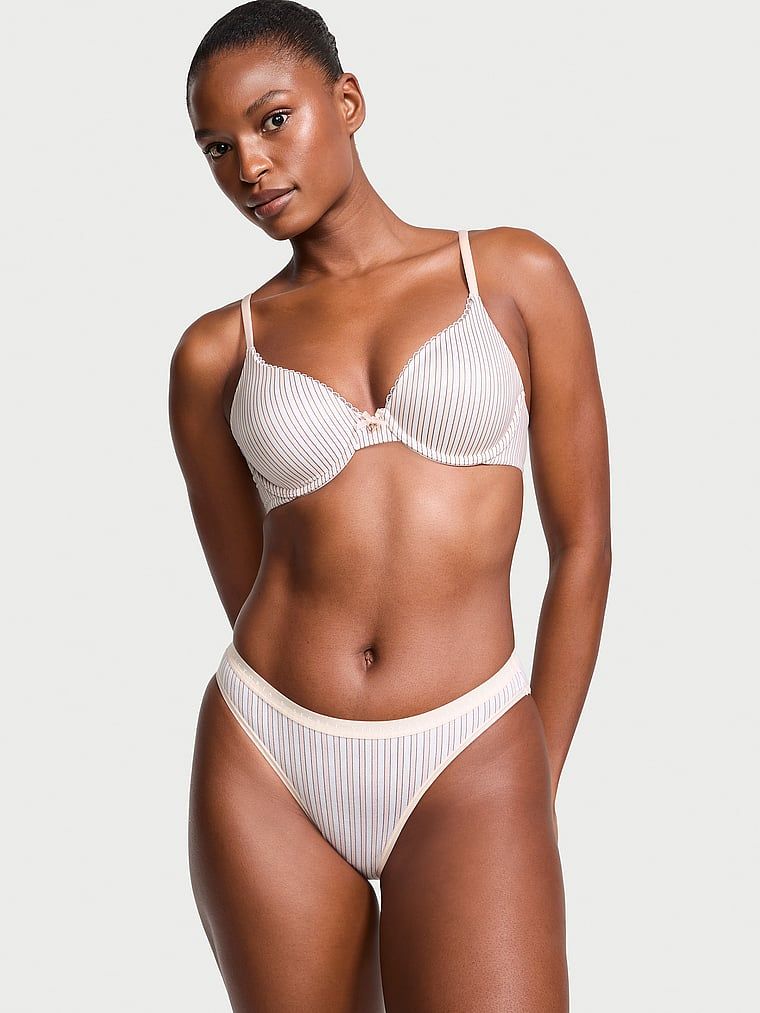 Majtki bawełniane Stretch Cotton Bikini. Produkt ma wzór w paski i pochodzi z kolekcji Victoria's Secret. 