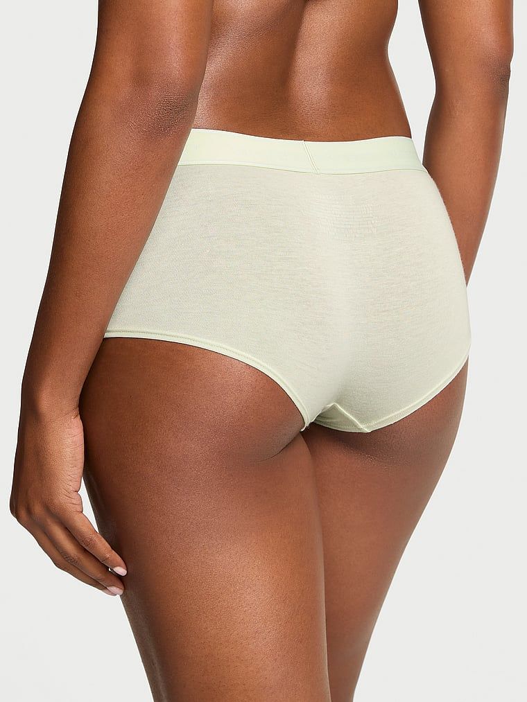 Majtki szorty bawełniane z logo w talii Boyshort. Produkt ma kolor zielony i pochodzi z kolekcji Cotton. 