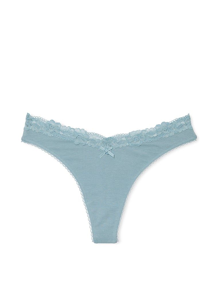 Stringi bawełniane z koronką w talii Lace-Waist Scoop. Produkt ma kolor niebieski i pochodzi z kolekcji Victoria's Secret. 