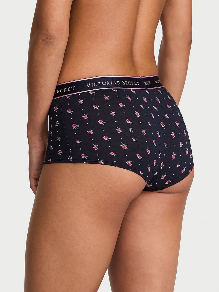 Majtki bawełniane szorty z logo w talii Boyshort. Produkt ma kolor kwiatowe i pochodzi z kolekcji Cotton. 
