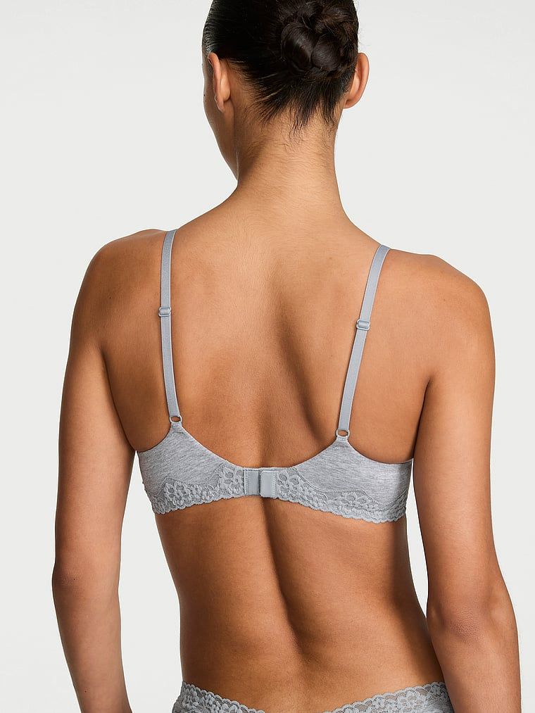 Biustonosz lekko usztywniany bawełniany Lace-Trim. Produkt ma kolor szary i pochodzi z kolekcji T-shirt. 