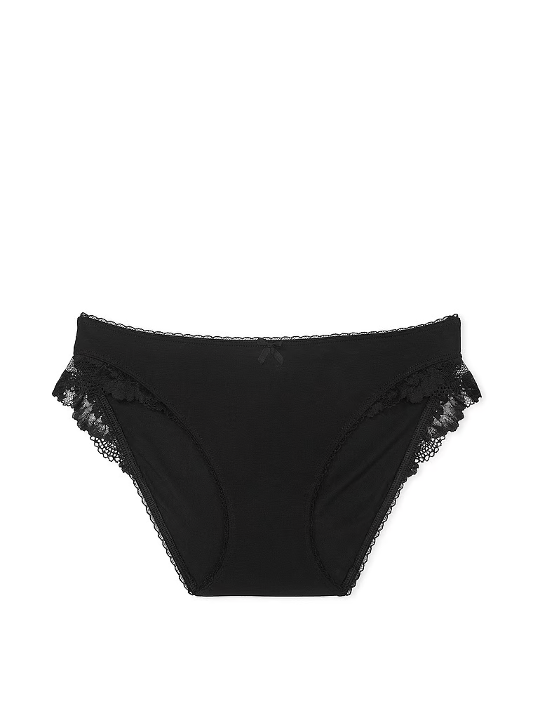 Majtki bawełniane ze wstawkami z koronki Lace-Trim Bikini. Produkt ma kolor czarny i pochodzi z kolekcji Victoria's Secret. 
