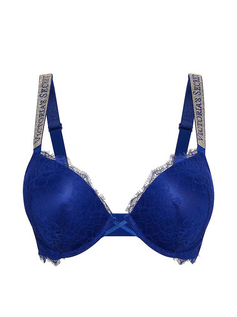 Biustonosz push-up koronkowy powiększający o 2 rozmiary Bombshell Shine Strap. Produkt ma kolor niebieski i pochodzi z kolekcji Very Sexy. 
